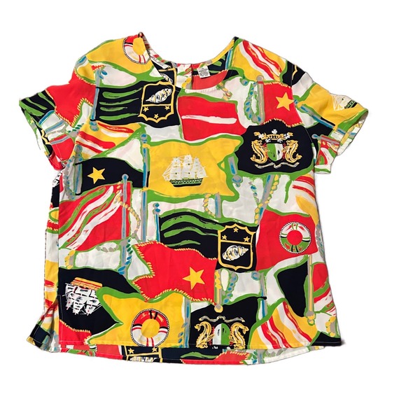 Vintage Nautical Ship Seashell Blouse Top Short Sleeves / size 14 * - Picture 1 of 4